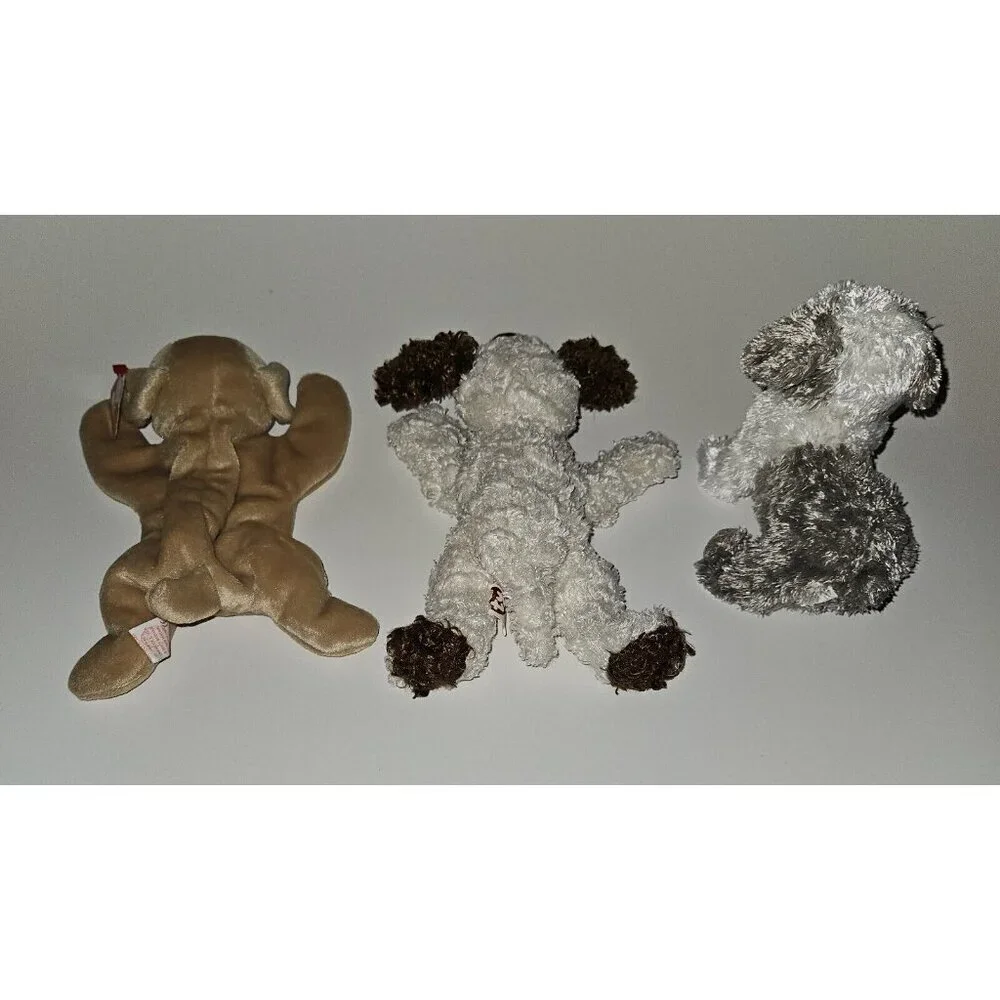 TY Beanie Babies Puppy Dog Plush Lot Brown Tan Fetch Spuds Herder Sheepdog Gray